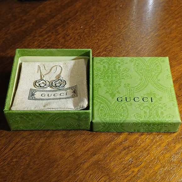 NEW AUTHENTIC .925 STERLING SILVER GUCCI GG DANGLING EARRINGS - Picture 7 of 8